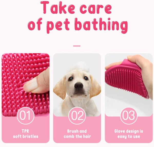 3-Pack Silicone Pet Bath Brush Set, Pet Flexible Mitt Comb, Dog Rubber Shower Brush with Adjustable StrapGentle Grooming for Dogs & Cats - Image 5