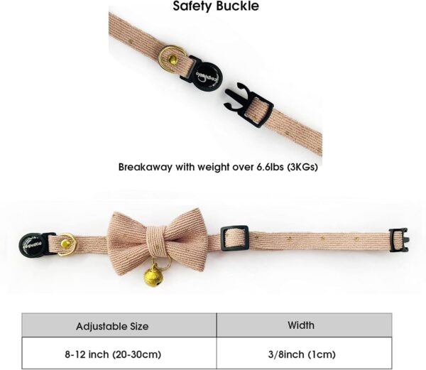 Cognatio Safety Quick Release Cat Collars, Soft Kitten Collars with Detachable Bow Tie and Bell, Pack of 2, Adjustable 20-30 cm (20-30 cm, Green+Pink) - Image 4