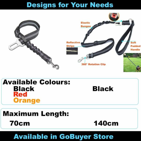 GoBuyer Dog Car Seat Belt for Pet Dogs Safety Harness Travel Accessories in UK, with Adjustable Heavy Duty Nylon and Anti Shock Elastic Bungee Buffer (Orange, Pack of 2) - Image 5