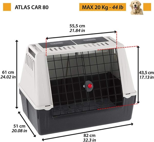 Ferplast Dog Carrier for Car Dog Transport Box ATLAR CAR 80, Ventilation grids, Storage compartments, Draining pad included, 82 x 51 x h 61 cm. - Image 2