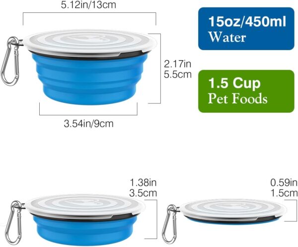 Pawaboo Collapsible Dog Bowls 2 Pack, Silicone Feeding Watering Bowls with Lids & Carabiners for Dogs Cats, Portable Collapsable Water Feeder Food Bowl for Walking Traveling Home Use, Blue + Green - Image 4