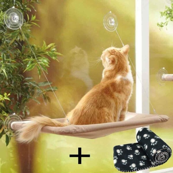 JZK Window mounted cat basking hammock + cat blanket, suction cup pet hanging bed and pet black blanket for cat perch - Image 8