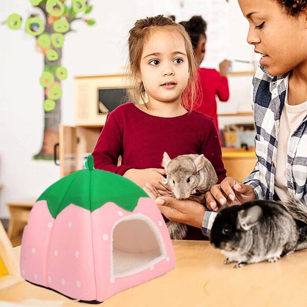 LSRVNM Winter House for Small Animals, Strawberry Pet Bed Tent, Soft Pet Sleeping Bag with Removable Mat, Non-Slip, Portable for Hamsters, Guinea Pigs, Chinchillas, Squirrels, Hedgehogs - Image 7