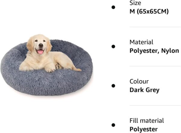 Whome Donut Dog Bed - Cat Bed Round Warm Cuddler Soft Fluffy Pet Beds for Cats or Dogs - Anti-Anxiety and Better Sleep - Anti-Slip Bottom - Machine Washable (M, Dark Grey) - Image 10