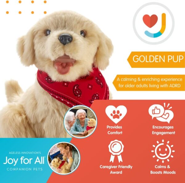 Ageless Innovation Joy For All Interactive Pet Dog - Lifelike & Realistic Companion with Soft Fur, Head and Tail Movements, Real-Feel Heartbeat and Two-Way Barkback Technology - Golden Pup - Image 2