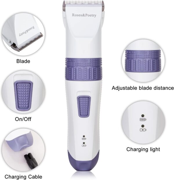 Dog Clippers,Dog Grooming Kit (Upgrade),Roses&Poetry Cordless Dog Grooming Clippers & Pets Hair Trimmers Tools,Rechargeable Low Noise & Suitable for Dogs,Cats and Other Pets with LED Display - Image 9