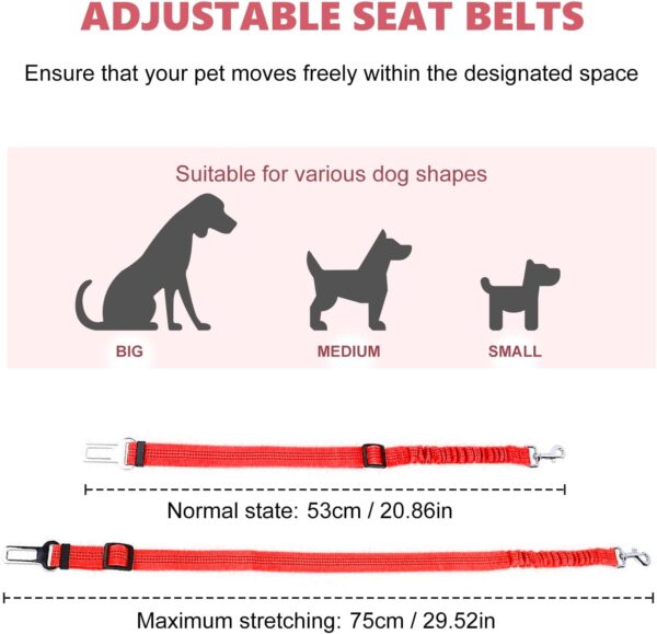 Adjustable Dog Car Seat Belt, Pet Safety Harness with Elastic Strap, Universal Dog Seatbelt for Car Travel, Red, 20in-29in, Adjustable Dog Travel Safety Belt - Image 2