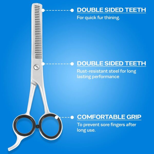 SS INSTRUMENTX Thinning Scissors for Dogs 6.5 Inch Professional Double Sided Blades Thinning Shears for Pets Dog Grooming Scissors Stainless Steel Pet Cat Dogs Groom Pets at Home (Silver) - Image 2