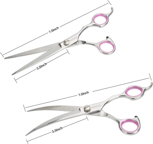 GEMEK Pet Grooming Scissors Set 4 Pieces Stainless Steel Pet Trimmer Kit Used for Dog Cat and More Pets - with 7.5-inch Cutting Scissors, Thinning Shear, Curved Scissors, Grooming Comb - Image 4