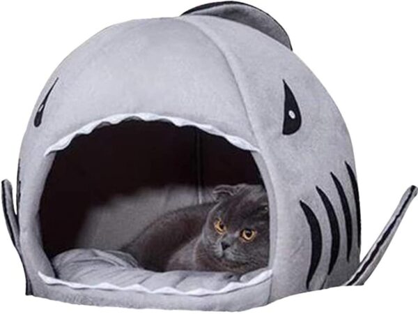 Aliangting Cat Bed Shark Cat Bed Pet Dog Cave Bed Small Cat Bed with Removable Cushion Lovely Pet House Gift for Pet(Grey） - Image 7