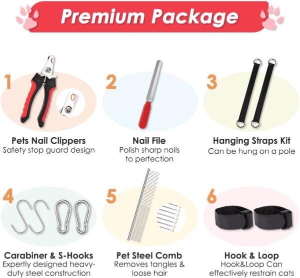 Eyein Pet Grooming Hammock Supplies Kit for Dogs & Cats, 12 In 1 Dog Grooming harness with Comb & Nail Clippers/Breathable Dog Grooming Restraint Bag for Pets Nail Trimming Bathing Ears Care Washing - Image 3