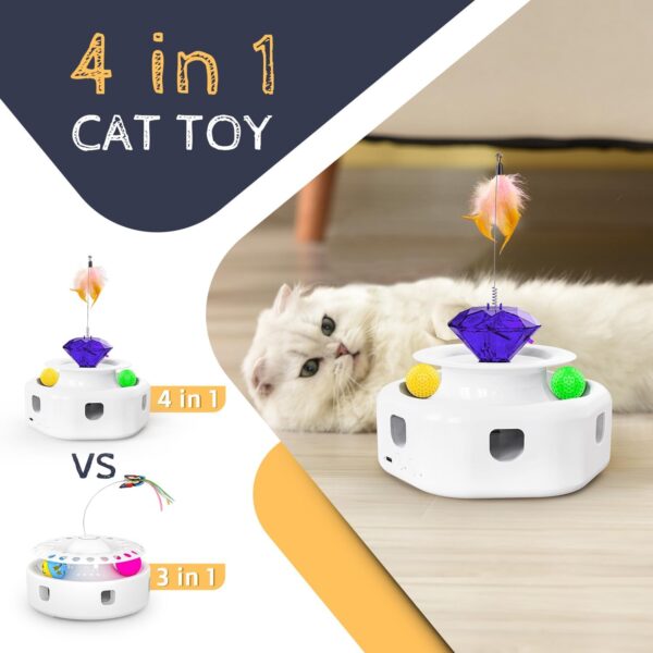 Tyasoleil 4-in-1 Interactive Cat Toys, Cat Toys for Indoor Cats Adult, Automatic Cat Toys, Fluttering Feather, Track Balls, USB Rechargeable, Smart Interactive Kitten Toy - Image 5