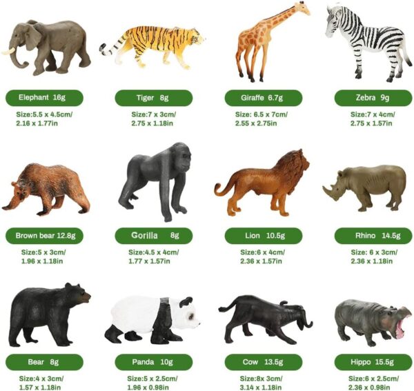 Achort Mini Animal Figures Set 12Pcs Safari Animal Toys Small Zoo Animals Figures Realistic Wild Animal Toy for Kids Toddlers Educational Learning Playset with Elephant Tiger Giraffe Zebra Panda - Image 2