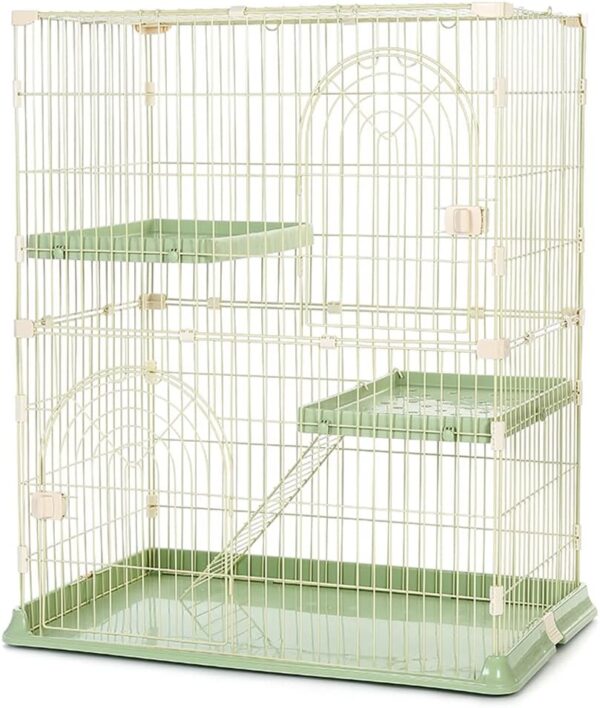 3-Tier Cat Home Cat Cage Playpen,Cat outdoor enclosure Cat kennel Cat Houses in Pet Supplies Training Play, Small Animal Cage, 2 Entrances, 76 x 50 x 90 cm, Green - Image 2