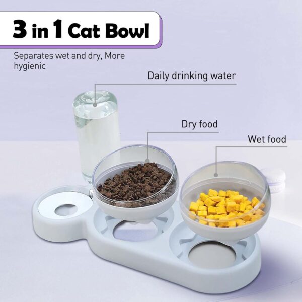 Double Cat Bowls, 3 in 1 Automatic Cat Water Dispenser Cat Food Dispenser Pet Bowls Set 15° Tilted Water and Food Bowls Cat Set Perfect Feeding Bowls for Cats and Small Dogs (Style A) - Image 5