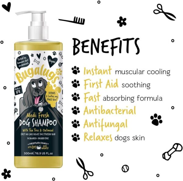 BUGALUGS Dog Shampoo for Itchy Skin Antibacterial And Antifungal Natural Medicated Safe Sensitive Formula - Fast Absorbing Skin Cooling First Aid relief For Cuts Grazes Skin Irritation - Image 2