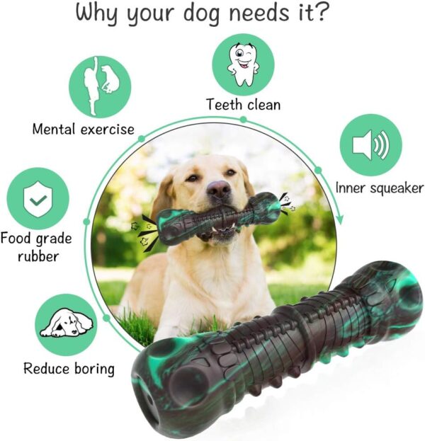 HETOO Dog Chew Toys Indestructible Dog Toys for Large Medium Breed Durable Rubber Squeaky Dog Toy for Aggressive Chewers Tough Strong Bone Dog Toy Outdoor Interactive Dog Toys Birthday Gifts Mix Green - Image 3