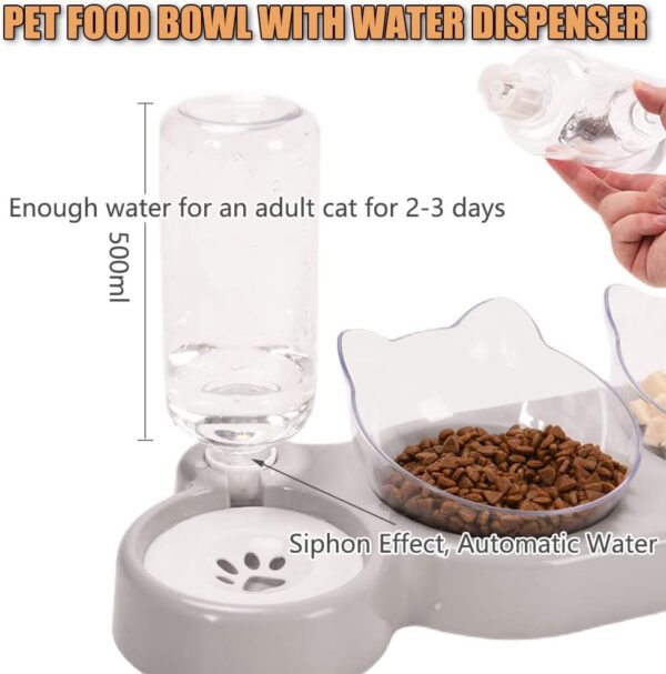 3-In-1 Cat Food And Water Bowl Set, Cat Bowls With Stand, Double Cat Bowls with Water Dispenser For Pet，Food And Water Feeder For Small Medium Dogs Cats - Image 3