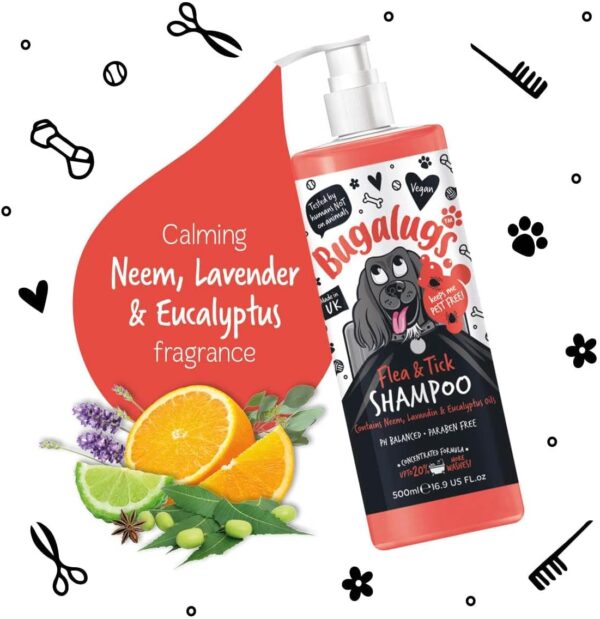 Flea and Tick Dog Shampoo by Bugalugs, Works on Smelly Puppies & Dogs, Contains Neem Oil & Eucalyptus Oils, PH Balanced Vegan Pet Shampoo, Used by Professional Groom - Image 4