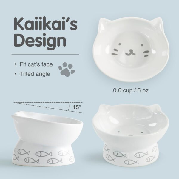 Kaiikai’s Elevated Cat Bowls and Dog Food Bowls 13 oz Ceramic Water Dog Bowls Medium and Small Sized Dog 5 Inch Tilted Cat Water Bowl Raised Cat Food Bowls Dog and Cat Supplies Small Cat Face Bowl - Image 5