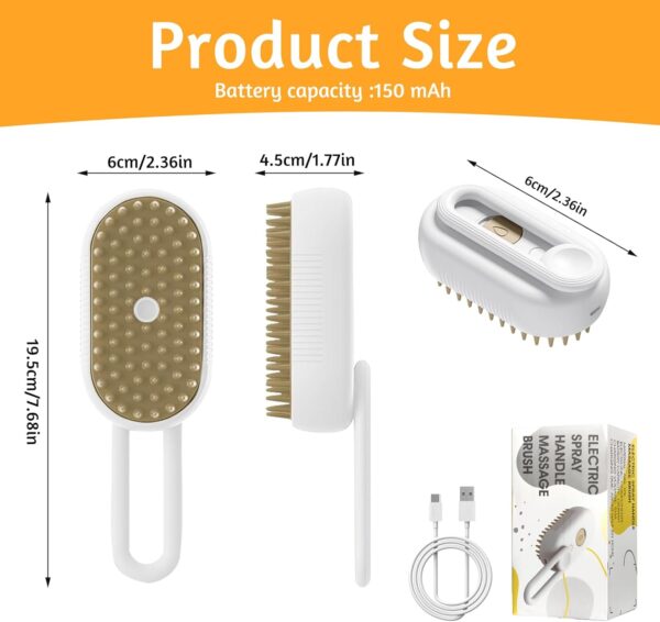 Cat Steam Brush 3 In1 Steamy Cat Brush Rechargeable Cat Brush With Spray Dog Brush Self Cleaning Steam Cat Brush Multifunctional Cat Grooming Brush for Massages,Treatments, Eliminate Flying Hair - Image 7