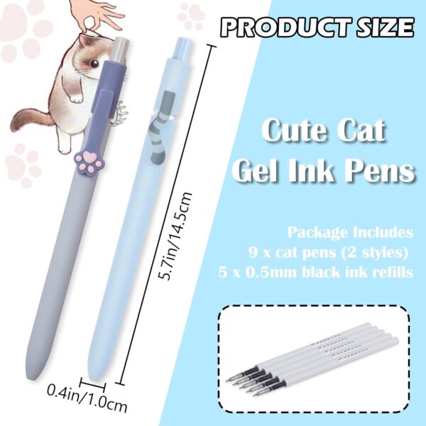 RETON 9PCS Cute Cat Ballpoint Pen, Gel Ink Retractable Pens, 0.5mm Black Ink Kawaii Writing Pens, Fine Point Neutral Pens for Cat Lovers Women Office School Supplies, with 5pcs Pen Refills - Image 2