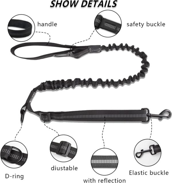 Dog Seat Belt for Car, Multifunctional Dog Leash, Adjustable Car Dog Lead Collar，with Reflective Duty Strap and Anti-shock Elastic Bungee for Small, Medium and Large Dogs,Pet Travel Accessories - Image 5