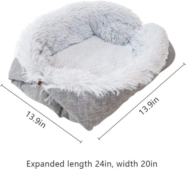 Nwvuop Soft Cat Bed Pet Beds for Cats Kittens Fluffy Cat Bed 2 in 1 Kitten and Puppy Sleeping Cushion Bed Warm Cat Bed, Grey - Image 2