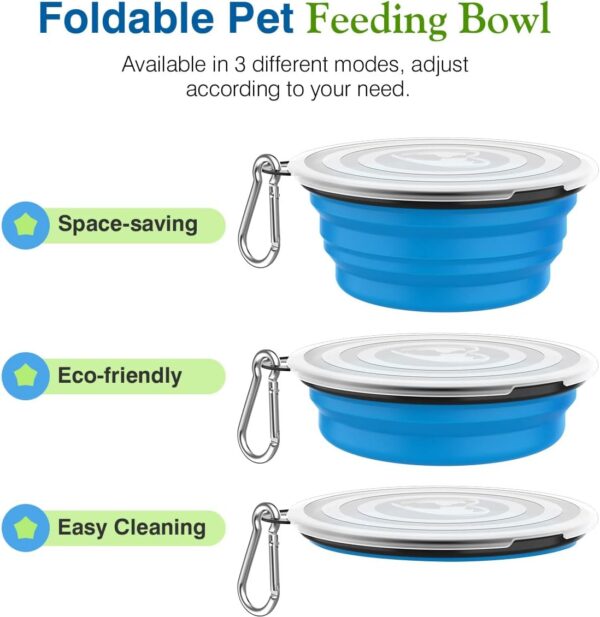 Pawaboo Collapsible Dog Bowls 2 Pack, Silicone Feeding Watering Bowls with Lids & Carabiners for Dogs Cats, Portable Collapsable Water Feeder Food Bowl for Walking Traveling Home Use, Blue + Green - Image 6