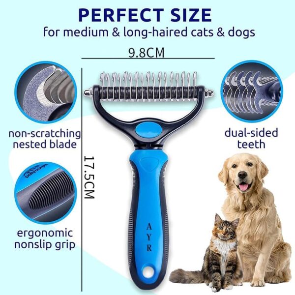 AYR Pet Brush for Grooming and Metal Comb Combo, Cat Brush Dog Brush managed shedding, Grooming supplies, Undercoat rake, Dematting and Deshedding Brush tool for Dogs for Long matted haired pets - Image 5