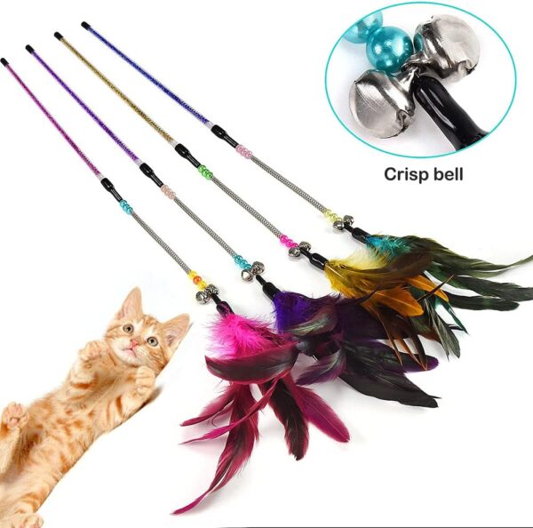 GingerUPer Cat Toy Feather Cat Toy Feather Wand Cat Pet Toy Wire Chaser Wand Teaser Feather With Bell,Cat Toys for Indoor Cats Kitten Interactive Training (6 Pack) - Image 6