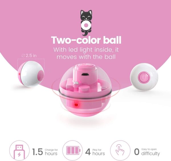 IOKHEIRA Interactive Cat Toys Ball (4th Gen) Wicked Ball for Indoor Cats Adult, Auto 360° Self-Rotating & USB Rechargeable with LED Red Light Toy for Cat Kitten - Image 3