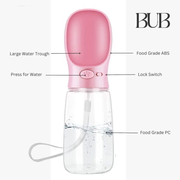 BUB Portable Dog Water Bottle, Travel Bottle, Feeding & Watering Supplies for Dogs, Leak Proof Dog Essentials Dog Walking Accessories Leak Proof Drinking Dispenser Gifts for Dogs (550ML, PINK) - Image 3