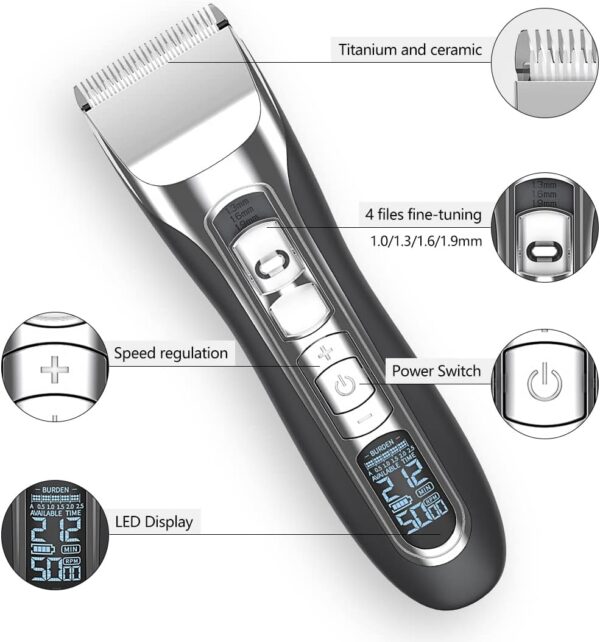 Dog Clippers, Professional Electric Pet Hair Clippers, Rechargeable Cordless Dog Grooming Kit Hair Clippers Trimmer Shaver Tool Variable Speed for Large Small Dogs Cats Pets with Thick to Heavy Coats - Image 2