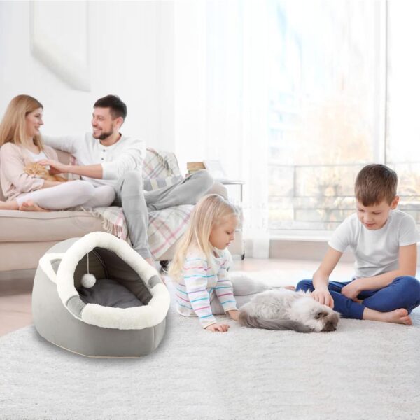 ZNewYear Cat Beds for Indoor with Hanging toy, Small Dog Cave Bed with Anti-Slip, Kitten Tent House Removable Cushioned Pillow, Super Soft Calming Pet Sofa Mats Ideal for Cats and Puppy or Rabbit - Image 2