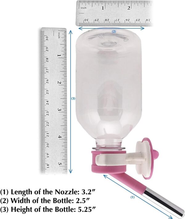 Choco Nose Patented No-Drip Water Bottle/Feeder for Guinea Pigs/Hamsters/Bunnies/Ferrets/Other Small Pets, Critters and Animals -For Cages, Crates or Wall Mount. 300ML. Nozzle 10mm, Pink (C128) - Image 4