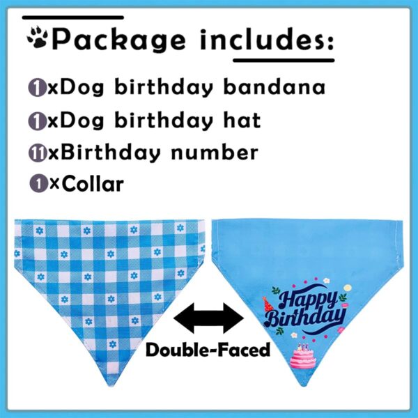 BIPY Blue Birthday Hat and Banadana Set with Collar For Meduim Large Dogs Reusable Headwear Caps Cat and Dog Celebration Birthday Decoration Pet Birthday Party Supplies - Image 2