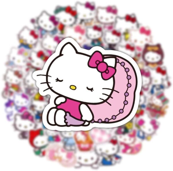 50PCS Stickers for Hello Kitty,Hello Kitty Cat Stickers,Teens Boys and Girls Sticker Pack Vinyl Skateboard Guitar Door Laptop Luggage Car BikeWater Bottle Birthday Party Supplies Stickers - Image 3