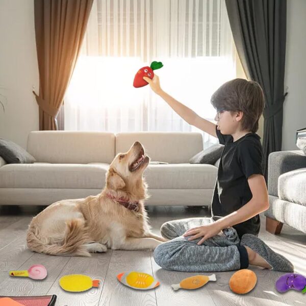 Fadcaer 14 Pcs Dog Squeaky Toys, Puppy Plush Toys, Small Dog Interactive Teething Chew Toy, Fruit Vegetable Animals Interacting Pet Teddy Toy, Small and Medium Dogs to Alleviate Boredom - Image 4