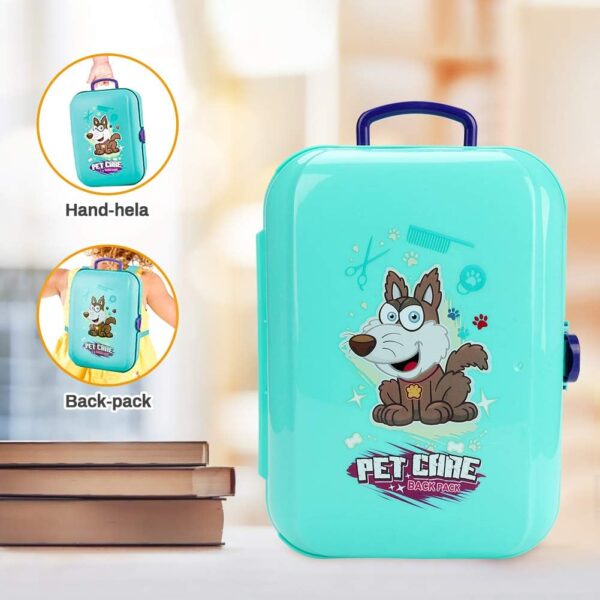 CestMall Pet Care Role Play Set, Grooming Toys Pet Care Play Set Puppy Dog Carrier Feeding Dog Backpack Vet Doctor Kit Educational Toy with Storage Case for Kids Children Girls Boys Toddlers (16 pcs) - Image 4