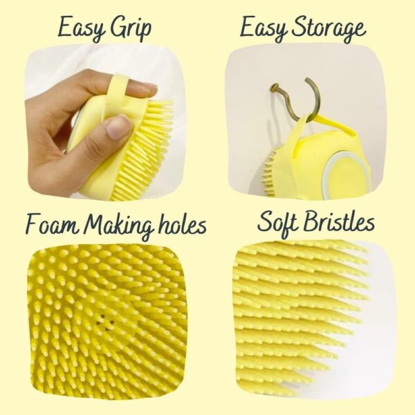 Dog Cat Bath Brush Soft Silicone Dog Rubber Bathing Brush Pet Grooming Shampoo Dispenser Brushes Puppy Cats Shower Hair Fur Grooming Cleaning Scrubber for Short Haired Dogs Cats Shower - Yellow - Image 4