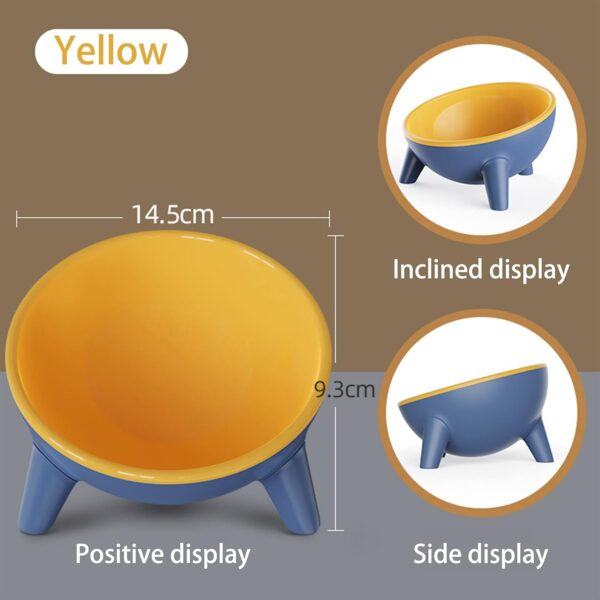 Cat Bowls Cat Feeding Bowls with Tilted Stand Raised Non-Slip Cat Food Water Bowls Kittens Dishes 15°Inclined Cute Durable Cat Feeder Cat Supplies, Yellow & Green - Image 5