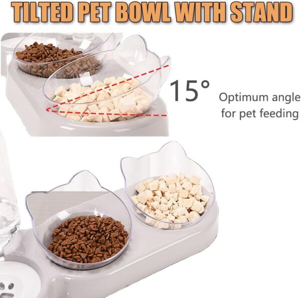 3-In-1 Cat Food And Water Bowl Set, Cat Bowls With Stand, Double Cat Bowls with Water Dispenser For Pet，Food And Water Feeder For Small Medium Dogs Cats - Image 2