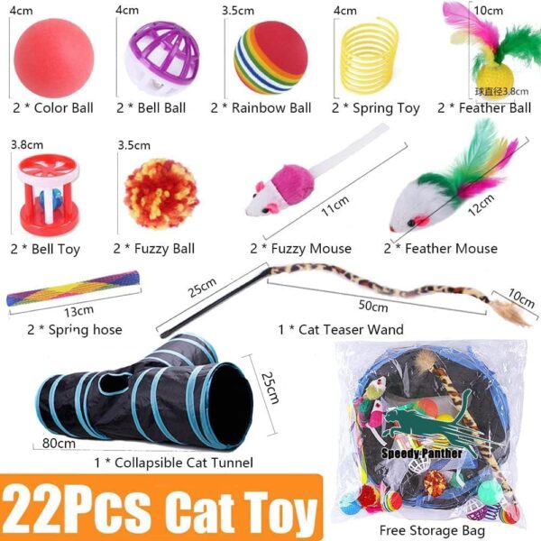 22 Pcs Cat Toys for Indoor Cats Adults Interactive Kitten Toys Cat Tunnel Mouse Feather Teaser Wand Spring Toy - Image 2