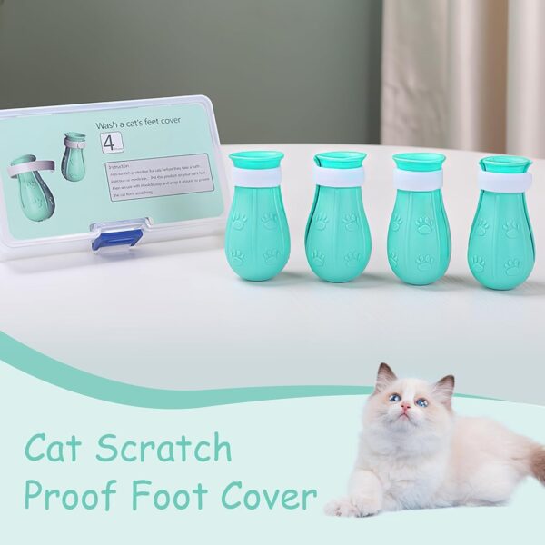 AIFUSI Anti-Scratch Boots for Cats, Cat Claw Covers 4pcs, Adjustable Silicone Cat Shoes Accessories, Nail Protector Gloves, Pet Supplies for Cat Grooming, Bathing, Shaving (Green) - Image 5