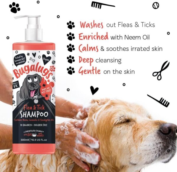 Flea and Tick Dog Shampoo by Bugalugs, Works on Smelly Puppies & Dogs, Contains Neem Oil & Eucalyptus Oils, PH Balanced Vegan Pet Shampoo, Used by Professional Groom - Image 2