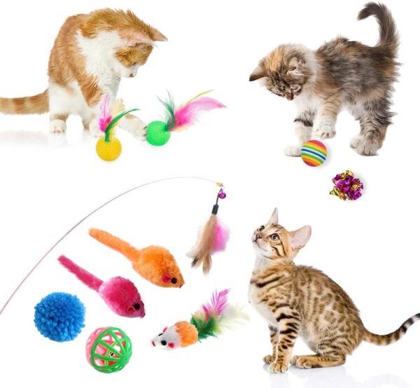 Wefine 14 PCS Cat Toys for Indoor Cats Kitten, Pet Interactive Fun Roller Exerciser Track Toys 3 Level Cat Teaser Ball Toys with 3 Colorful Balls, Cat Feather Wand Toys - Image 5