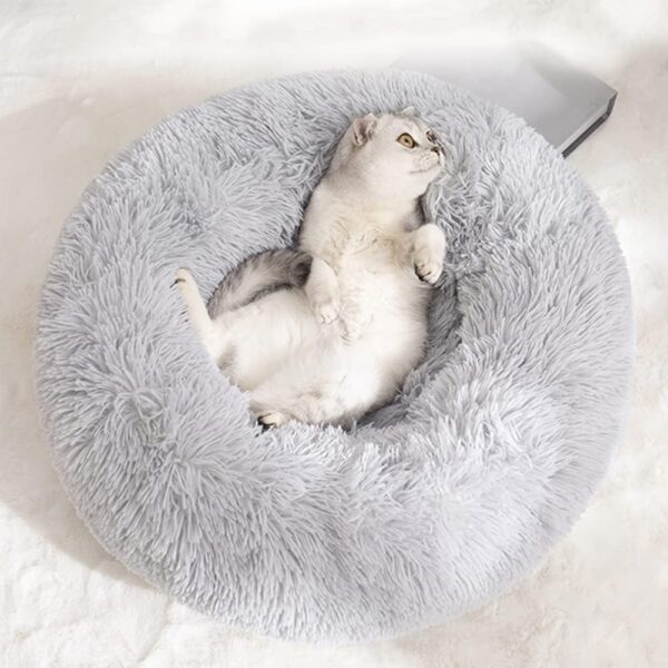 Zhoothyomiru Cat Bed Plush Donut Pet Bed Round Warm Cuddler Kennel Soft Puppy Sofa Nest Warm Soft Plush Comfortable ((Light Gray S/37CM) for 2.5KG Pet - Image 2