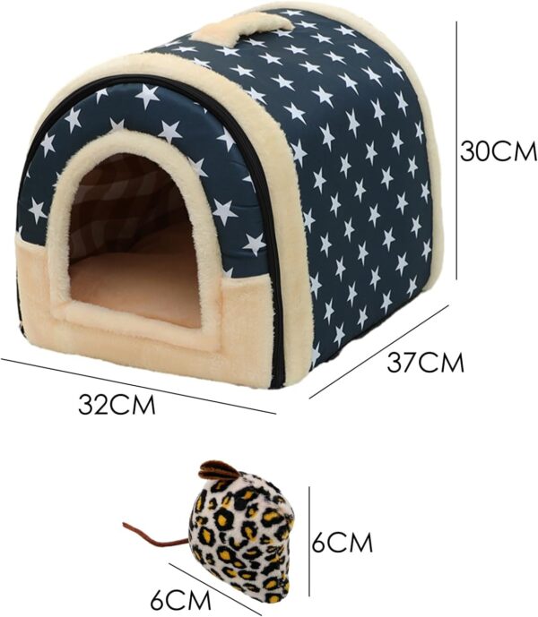 1 piece animal nest (white star on blue background) with 1 stuffed toy, comfortable cave small animal bed, removable large guinea pig bed, pet supplies, detachable small animal bed - Image 2