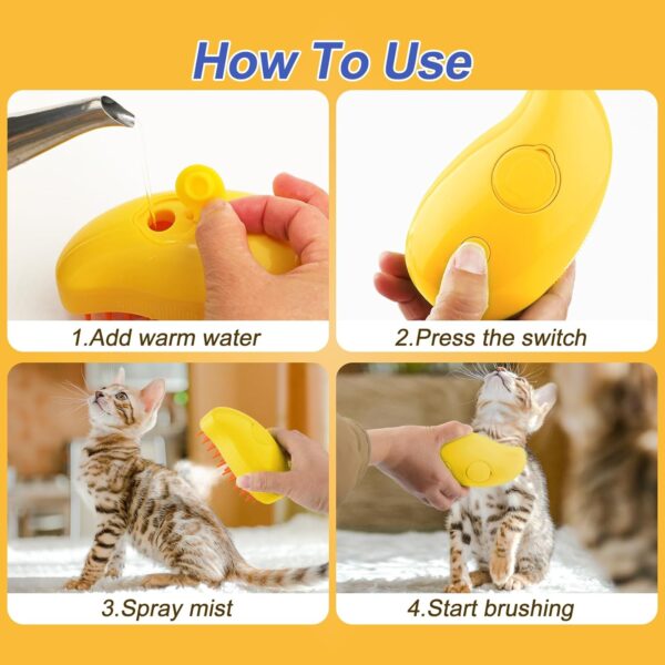 Cat Steam Brush, 3 In 1 Cat Steamy Brush, Silicone Massage Grooming Brush, Pet Hair Cleaning Brush Comb for Cats Dogs by ZITSMS(Yellow) - Image 6